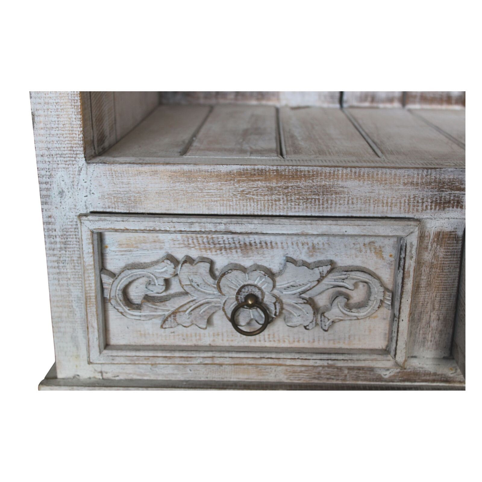 Albasia Bathroom Cabinets-whitewashed hand carved, exquisite detailing-oerfect for any room-Dimensions: H - 120cm; W - 66.7cm; D - 40cm. Wonkey Donkey Bazaar