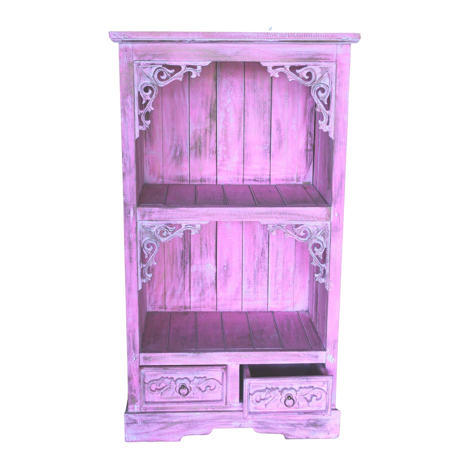 Albasia Bathroom Cabinets-pink-washed hand carved, exquisite detailing-oerfect for any room-Dimensions: H - 120cm; W - 66.7cm; D - 40cm. Wonkey Donkey Bazaar