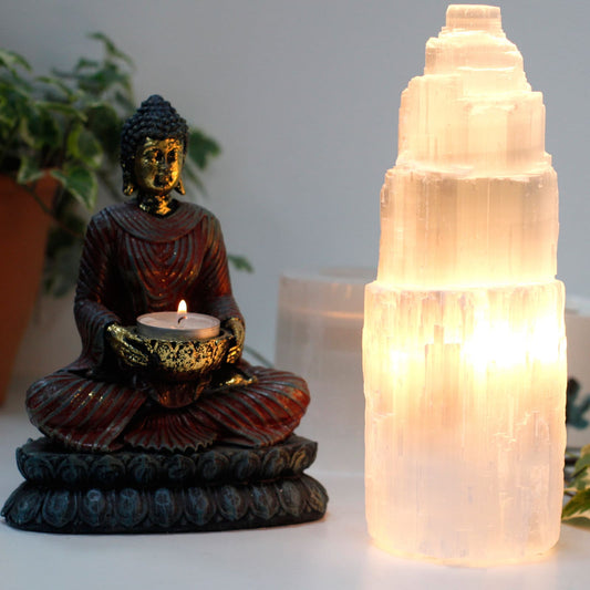 Natural Selenite Tower Lamp - 25 cm 2.687Kg.perfect for meditation, perfect gift Wonkey Donkey Bazaar
