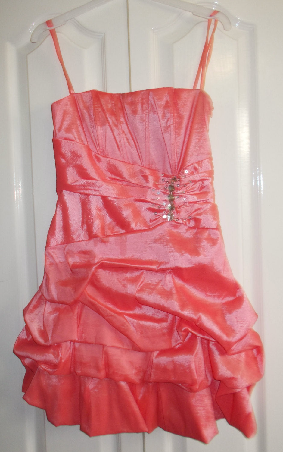 VintageStunningly elegant Hollywood Glam 1-Off Ultra-Glam Salmon Pink Taffeta Cocktail Dress, lined, size 12, knee-length Wonkey Donkey Bazaar