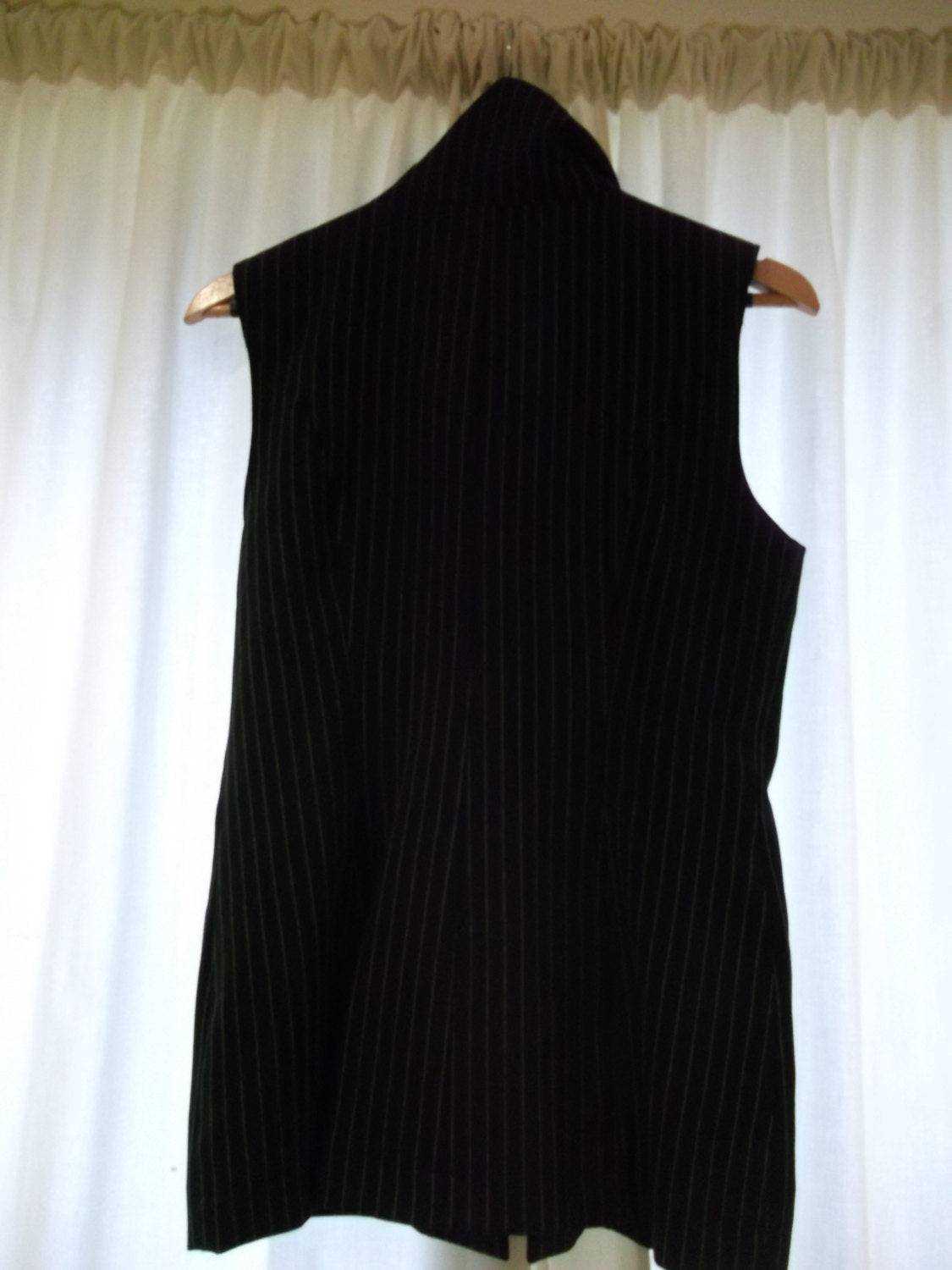 Funky Vintage Chic/ Steam Punk UNISEX Black pin-stripe, fitted Waistcoat -with high collars.Finest Quality Dude/Dudette Clobber Item Wonkey Donkey Bazaar