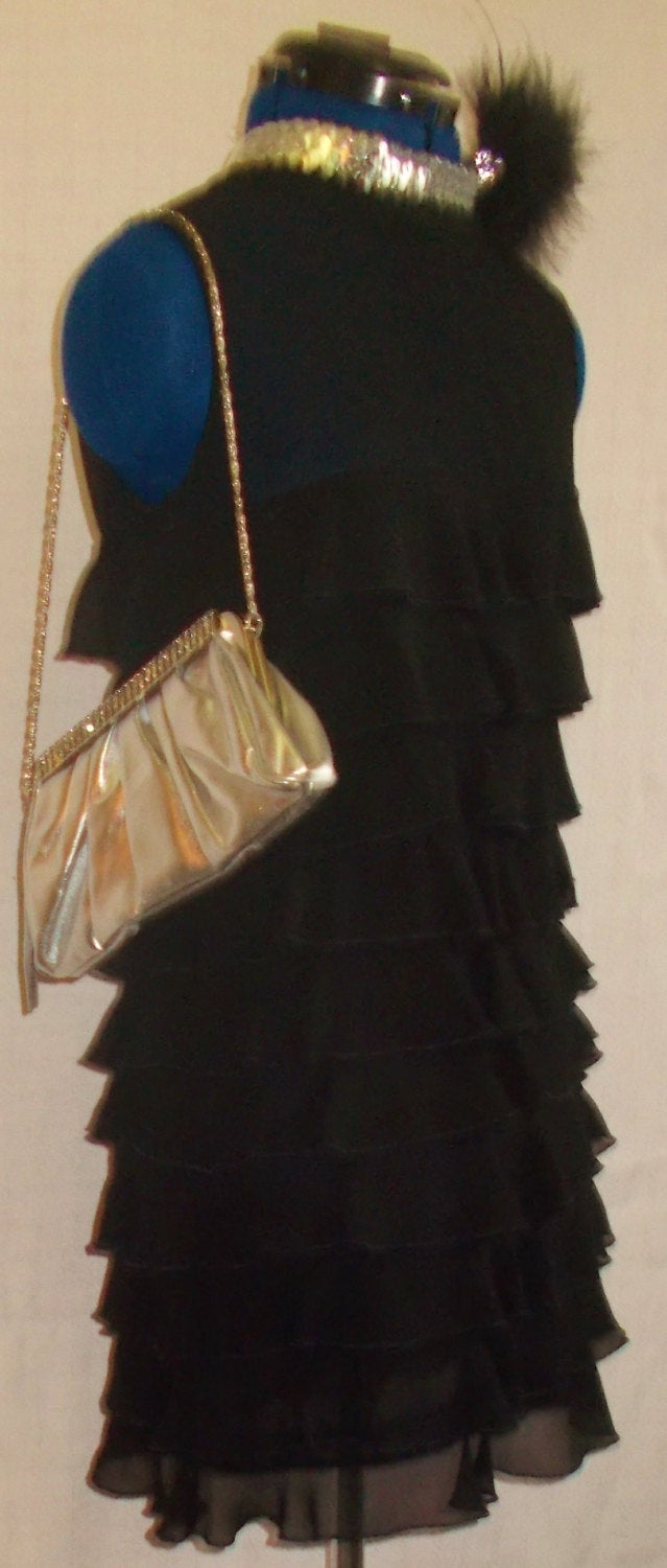 Vintage retro chic/ burlesque  60's/20's  inspired black floaty  layered  mini dress. Wonkey Donkey Bazaar