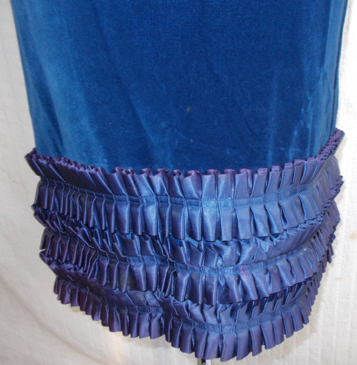 Glamourous, UnusualMidnight Blue Velvet Vintage Designer Dress, with ruffled satin hemline.Sleeveless lined.Size 36 Wonkey Donkey Bazaar