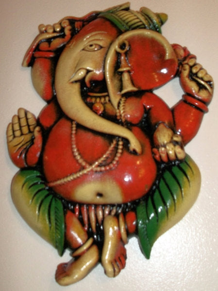 Bring good luck to your home-Fab gift Item :Hand- Painted unusaul, clay Ganeshe Wall Plaques Wonkey Donkey Bazaar