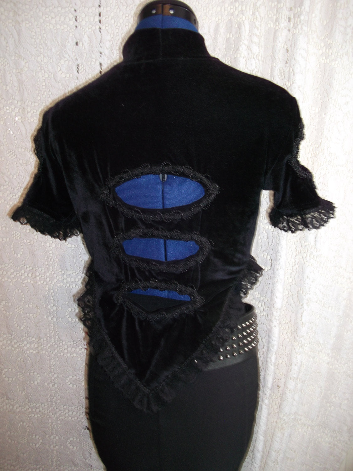 PUNK /gothROCK bespoke ORIGINAL velvet/pvc heart top. size10.cut-out back design. one off. Wonkey Donkey Bazaar
