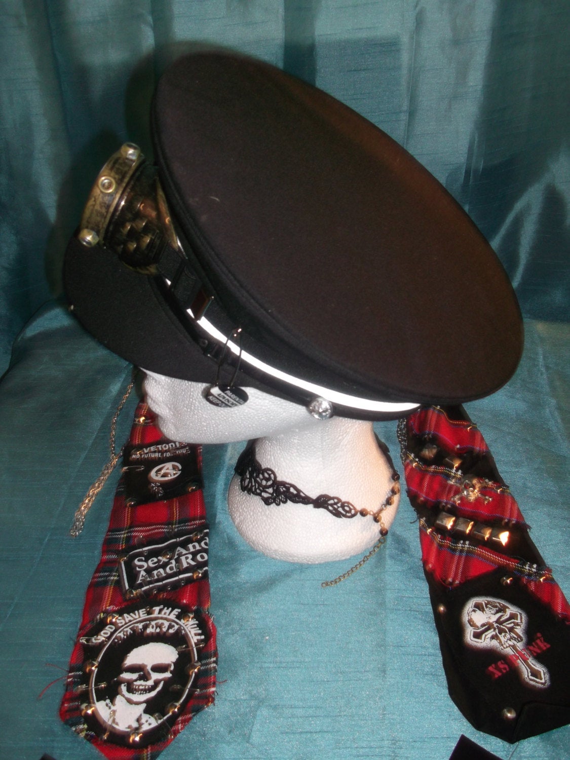 SteamPunk/Vintage Chauffeur-style peaked cap.bespoke with black & white stripe -unisex Wonkey Donkey Bazaar