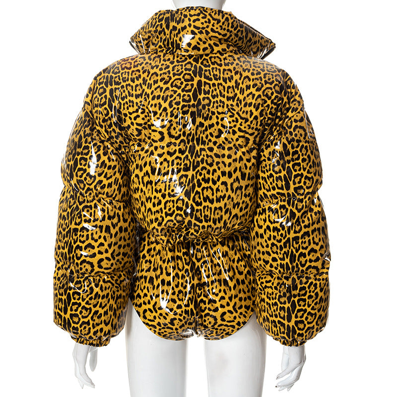 Lady's stand collar cardigan leopard warm casual cotton paded jacket FashionExpress
