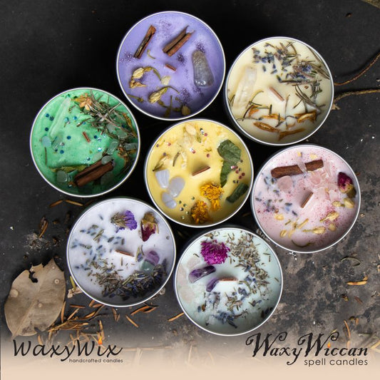 Individual WaxyWiccan Spell candle - x 250 ml with spell cards included. WaxyWix UK