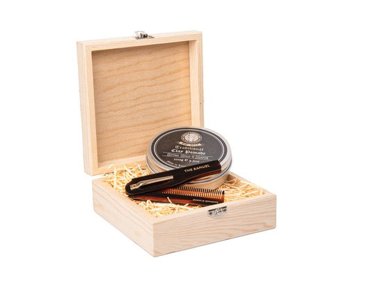 Gift Set Hair Pomade & Pocket Folding Comb in a Wooden Box Sweyn Forkbeard