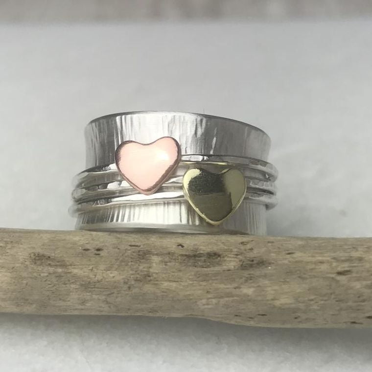 Double Heart Spinning Ring Lindsay McDowall Jewellery
