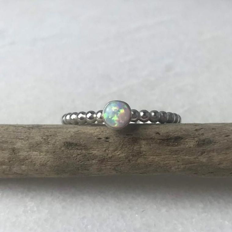 White Opal Beaded Ring Lindsay McDowall Jewellery