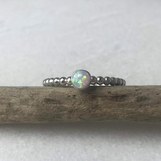 White Opal Beaded Ring Lindsay McDowall Jewellery