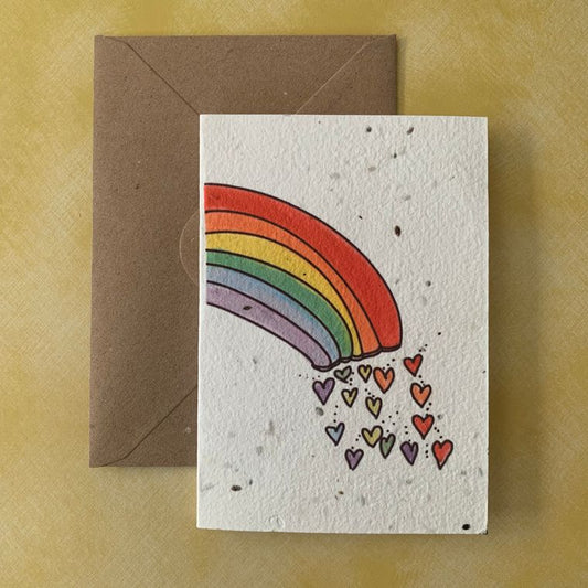 Rainbow Raining Hearts - Plantable Botanical Seed Card Plantiful Paper Company