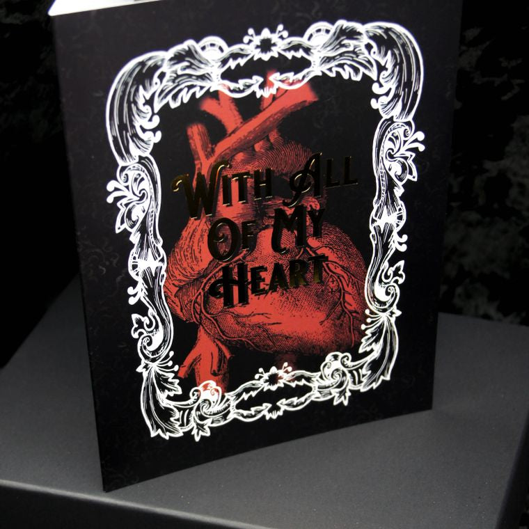 With All My Heart Greetings Card | Gothic Valentines, Wedding or Anniversary The Gothic Stationery Company