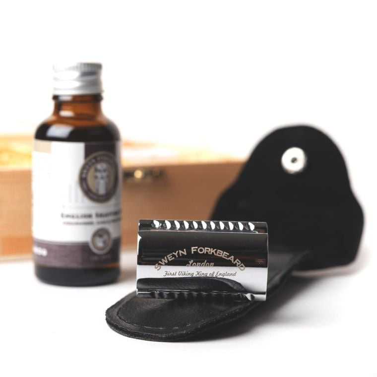 Gift Set Safety Razor + English Shaving Oil + Blades in a Wooden Box Sweyn Forkbeard