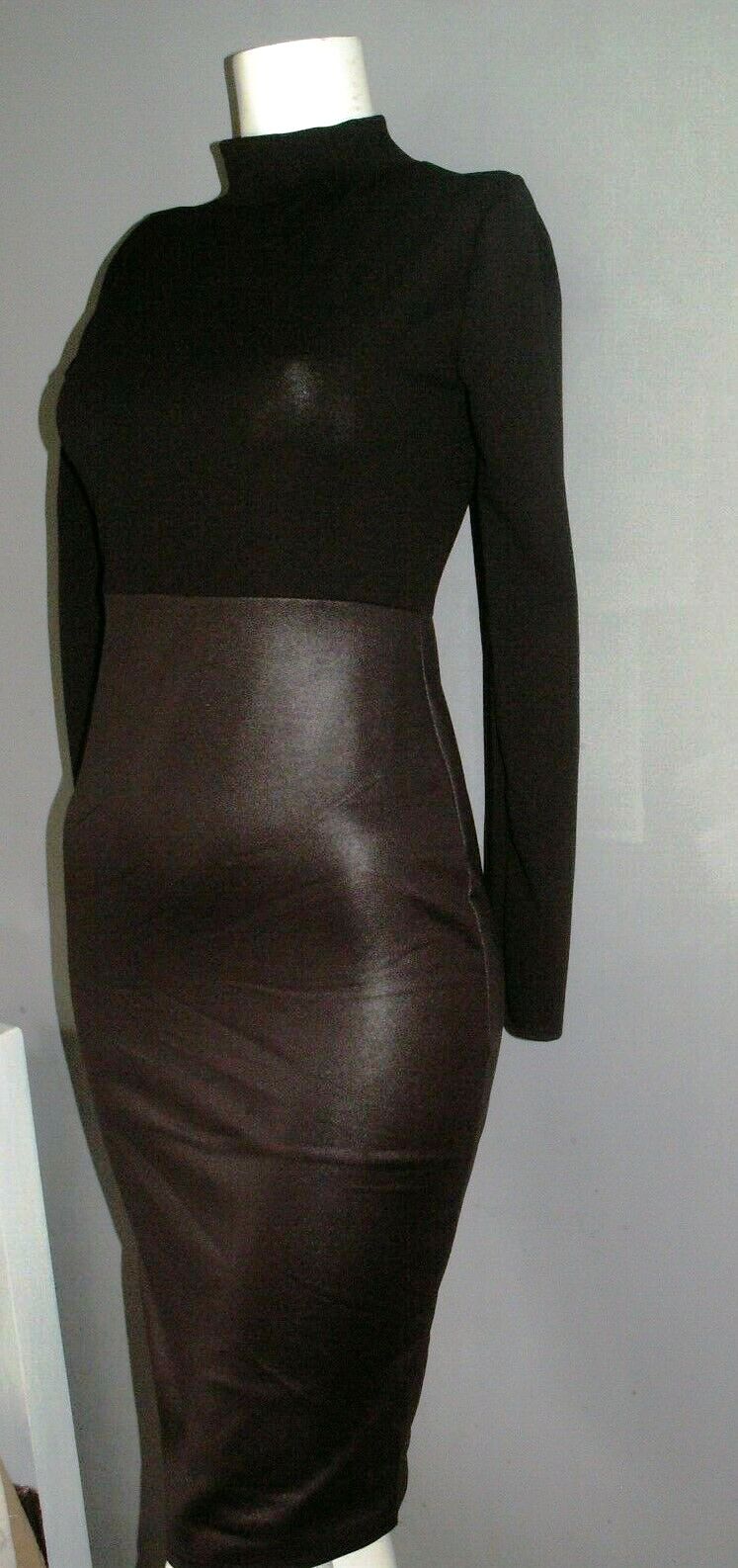 punk/rock/funky LONDON STUNNING BLACK DRESS FAUX LEATHER LOOK..SIZE 8..NEW.. GLAMOUR BABE
