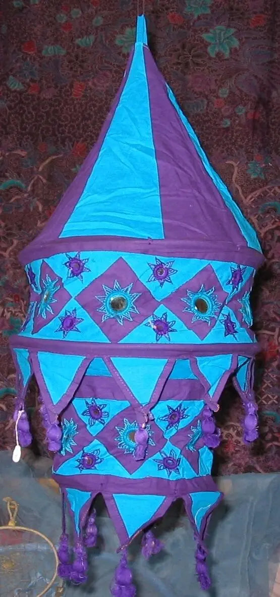 medium 2 tier pendant style oriental cotton lampshade.shisha mirrors 25" drop. Unbranded