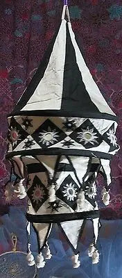 medium 2 tier pendant style oriental cotton lampshade.shisha mirrors 25" drop. Unbranded