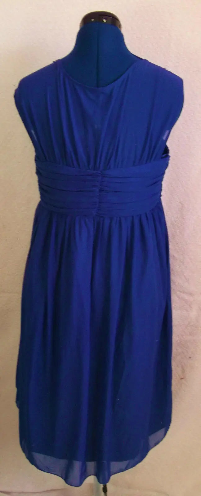 midnight blue strappy dress.ruffled waist.size16.net back.sleeveless.calf-length love label