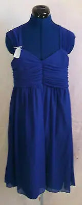midnight blue strappy dress.ruffled waist.size16.net back.sleeveless.calf-length love label