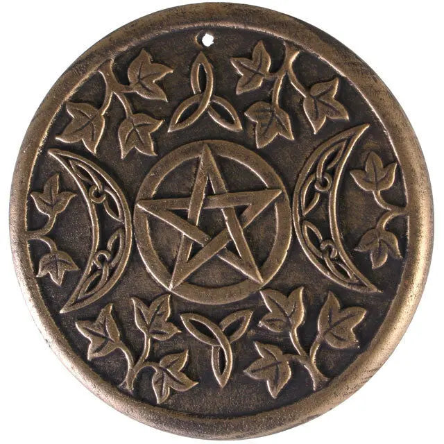 pagan TRIPLE MOON terracotta Pentagram plaque.20CM across.Lisa Parker.in/outdoor Ancient Wisdom
