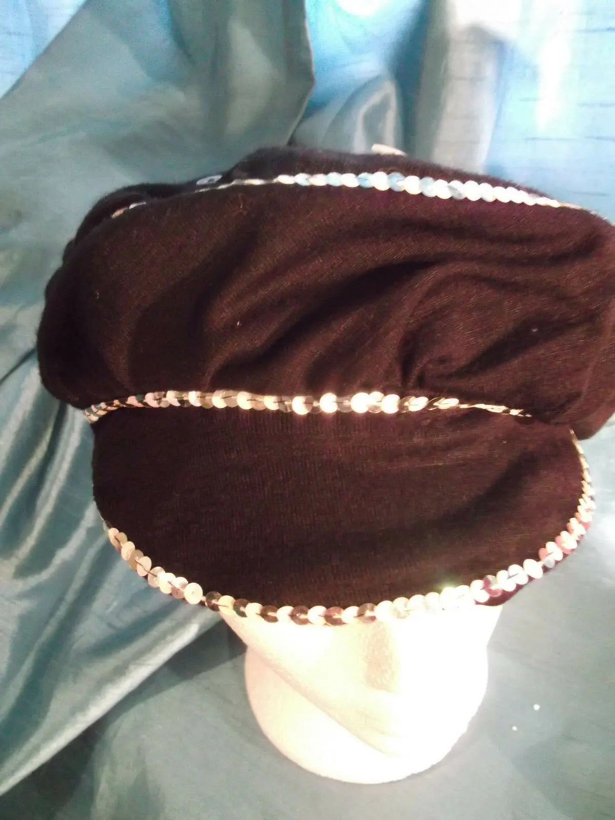 punk/cosplay/festi/stagewear/costume/KANGOL HAT WITH SEQUINS/BUTTONS 20"/52CM unbranded. vintage