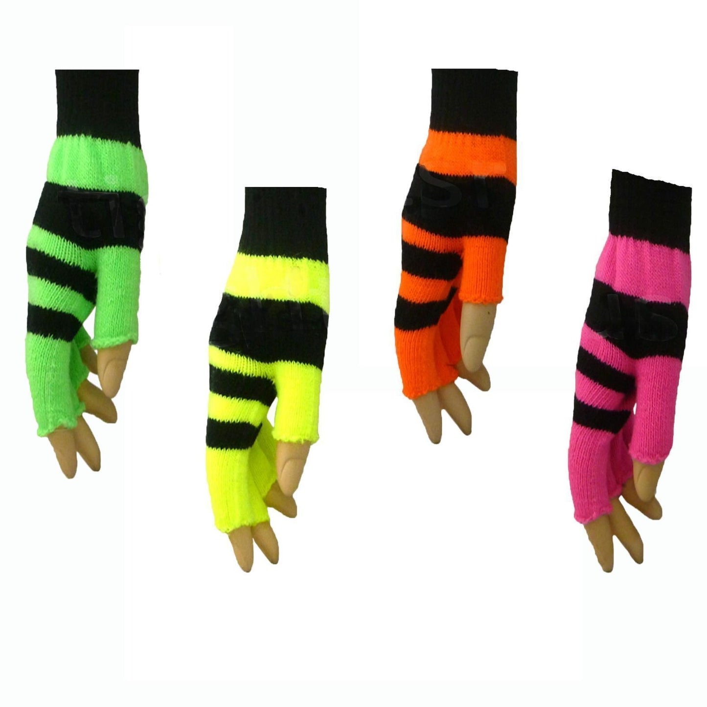 PUNK/ FESTI Glow HandNeon Warmer Fingerless Gloves 1PAIR/1 Size Assorted colours Wonkey Donkey Bazaar