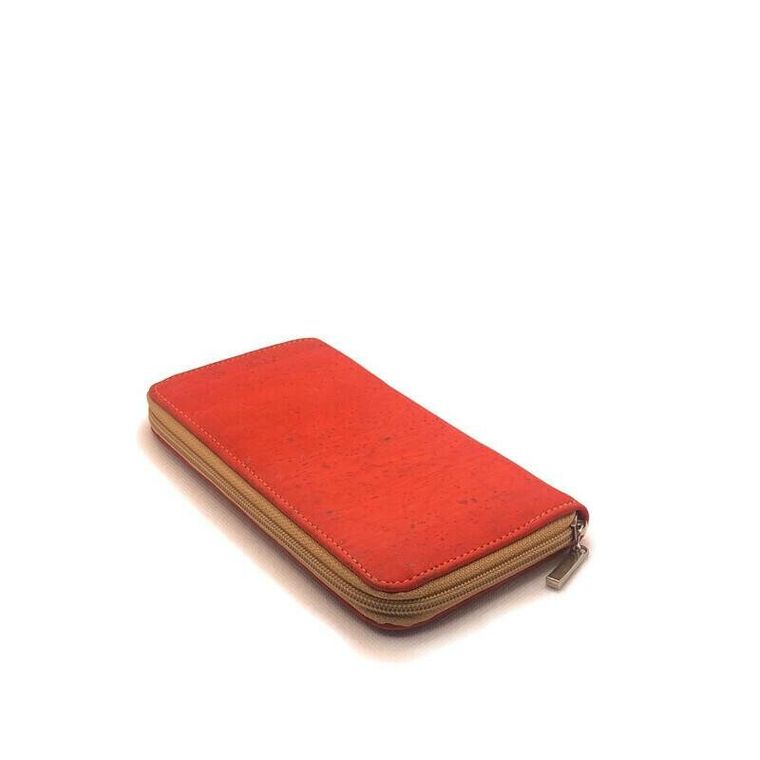 Vegan Leather Wallet for Women, Minimalist Сork Purse with Zipper, Slim Womens Wallet Red Zip Purse made from Cork Moddanio