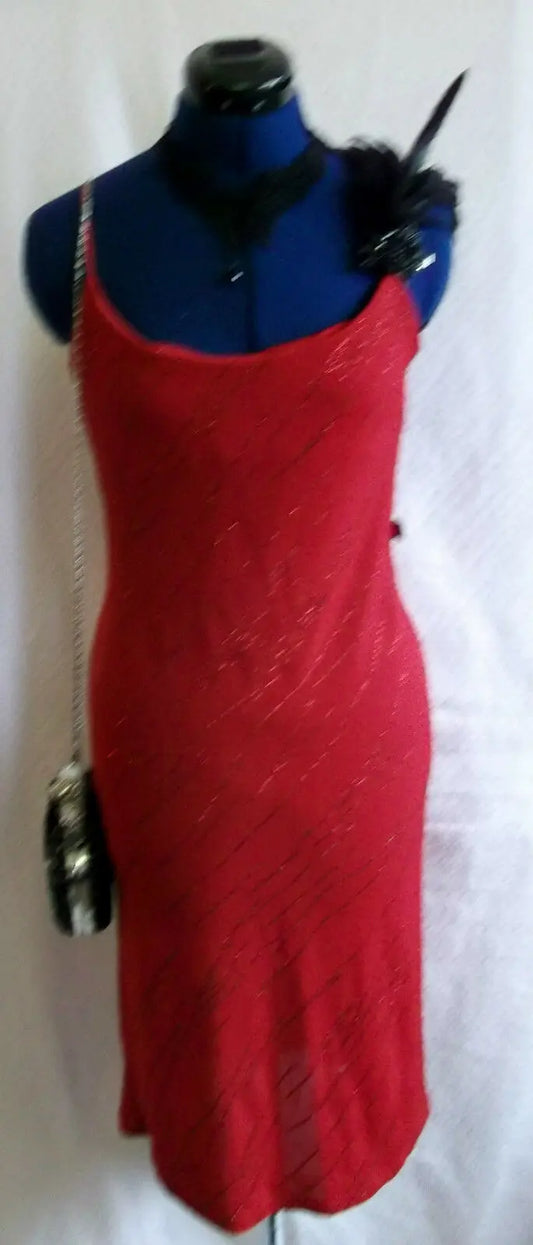 sexy Red/gold glitter stripe stretchy party dress,lace-up backless.size12/1size Unbranded