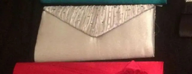 silver DIAMANTE EDGING  Satin EVE BAG - Clutch Bag Purse/Party Bridal Evening Unbranded