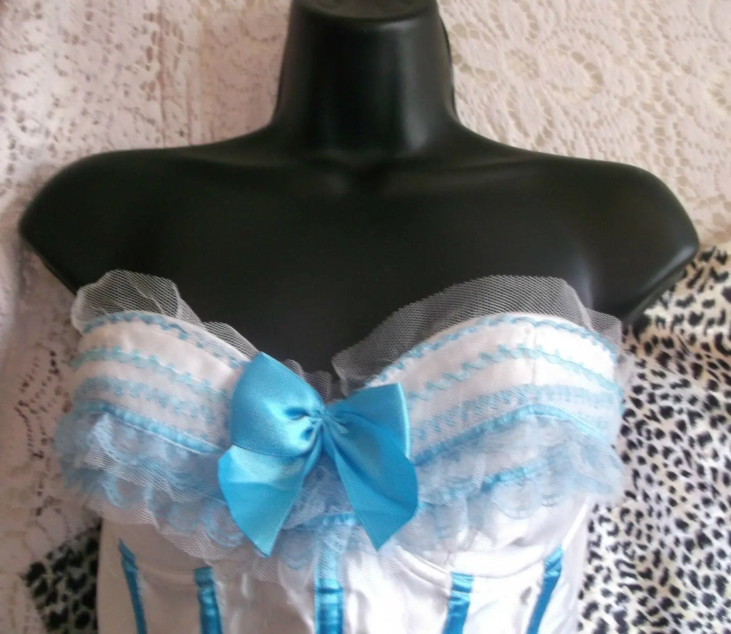 steampunk-Ivory white&blue sexy/wedding/fancy dress corset UK size XL unknown
