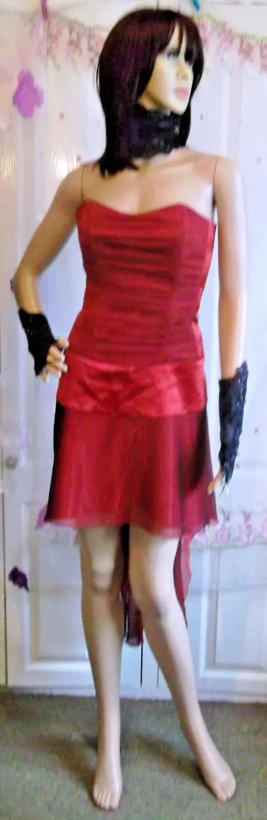 stunning Designer burlesque sexy lace up red corset bustle dress size 10 Charas