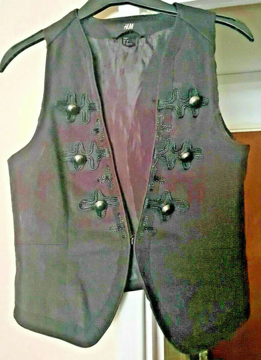 stunning black braided Womens gothic waistcoat.size small. H&M H&M