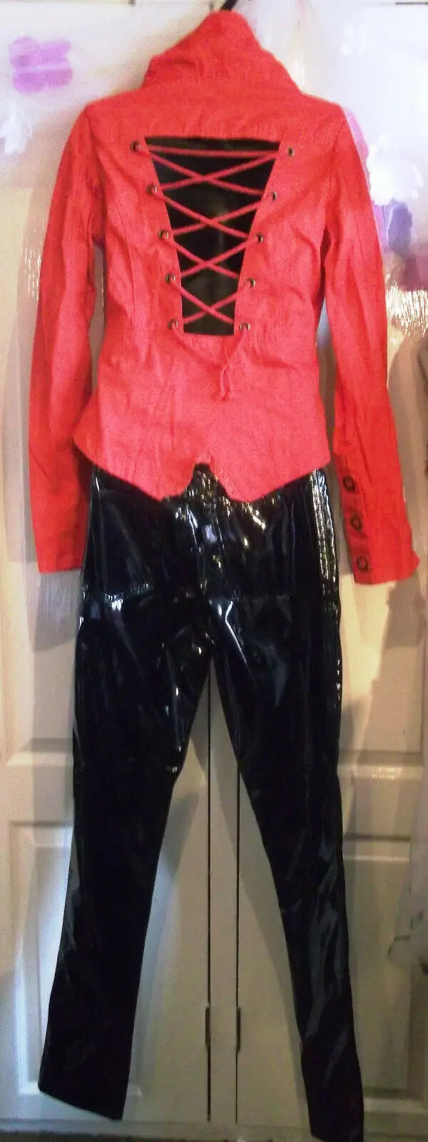 stunning new punkyfish size m red cropped jacket lace-up back-punk/goth/boho Punkyfish