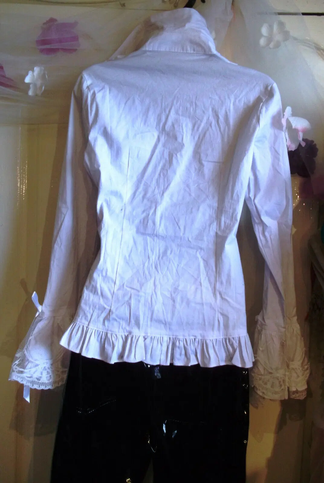 stunning white gothic lolita ruffled shirt size large,layer lacy flouncy sleeve gothic lolita and punk