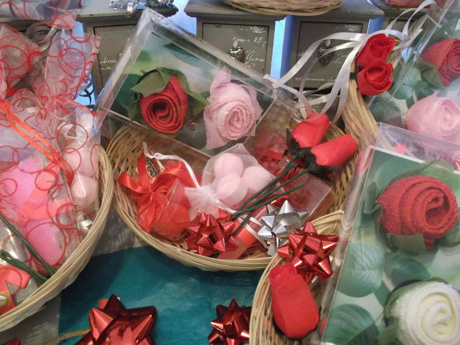 valentines day/mothers day HAND-MADE SOAP-pink purple basket 4 GIFT SETS.perfect Handmade
