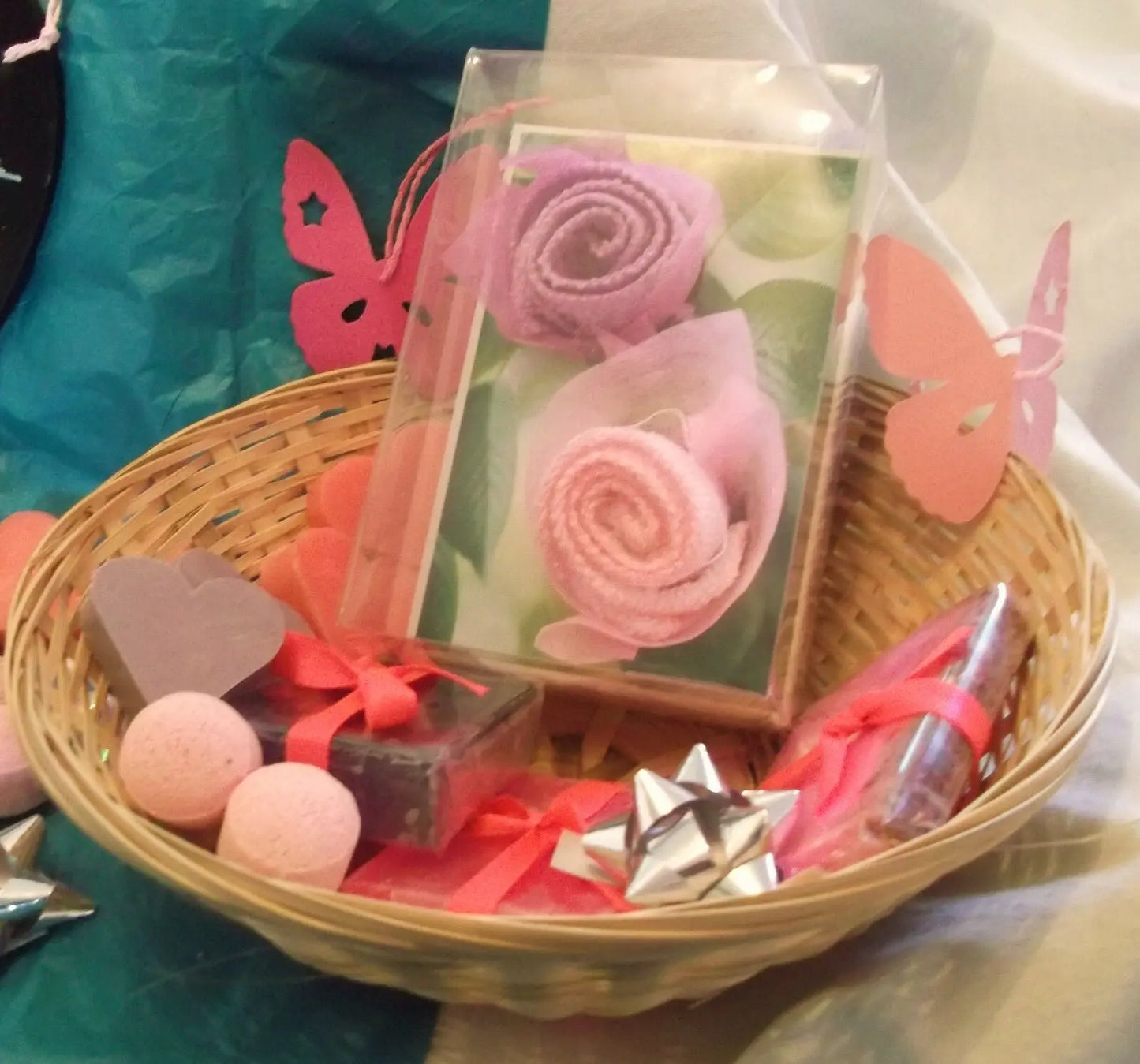 valentines day/mothers day HAND-MADE SOAP-pink purple basket 5 GIFT SETS.perfect Handmade